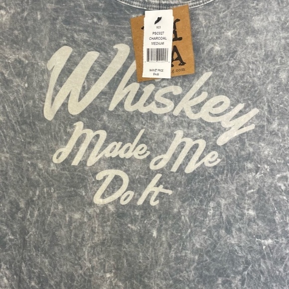 NWT PPLA Whiskey Made Me Do It Charcoal Long Sleeve Scoop Graphic Tee Medium NEW - Picture 3 of 4